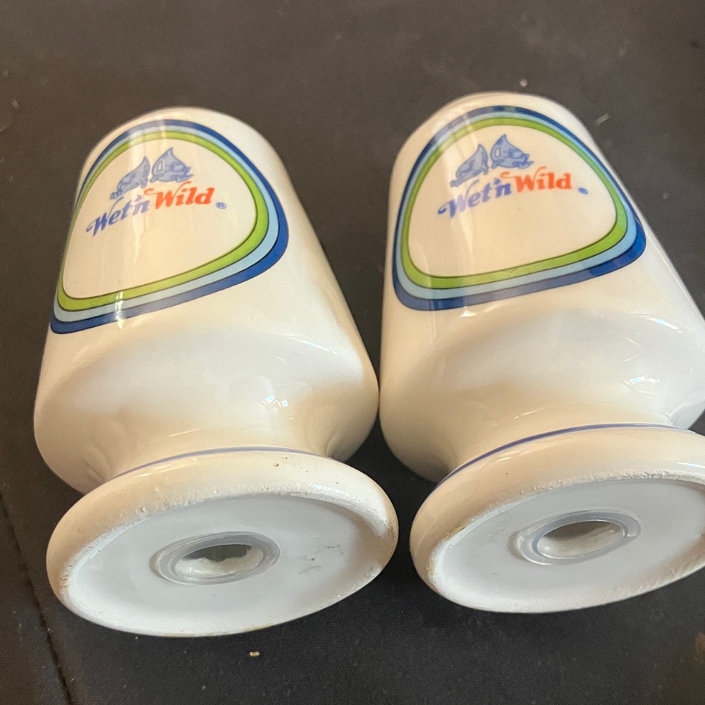 Wet n Wild White Ceramic Shakers with Blue and Green Accents